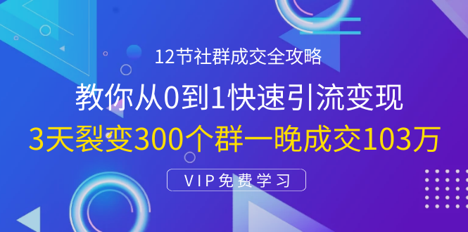 12节社群成交全攻略：从0到1快速引流变现，3天裂变300个群一晚成交103万-南青云资源库