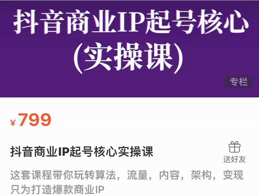 抖音商业IP起号核心实操课，带你玩转算法，流量，内容，架构，变现-南青云资源库