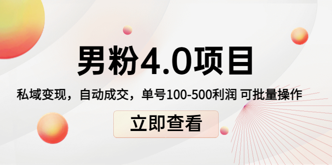 男粉4.0项目：私域变现 自动成交 单号100-500利润 可批量（送1.0+2.0+3.0）-南青云资源库