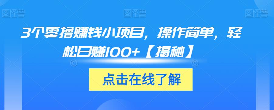 3个零撸赚钱小项目，操作简单，轻松日赚100+【揭秘】-南青云资源库