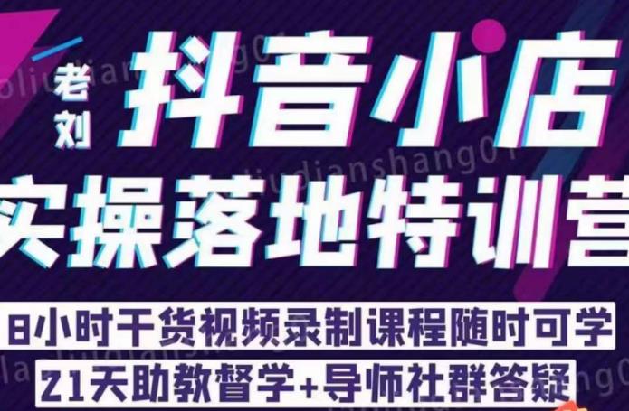 老刘·抖店商品卡流量，​抖音小店实操落地特训营，8小时干货视频录制课程随时可学-南青云资源库