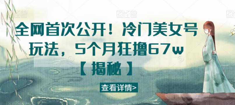 全网首次公开！冷门美女号玩法，5个月狂撸67w【揭秘】-南青云资源库