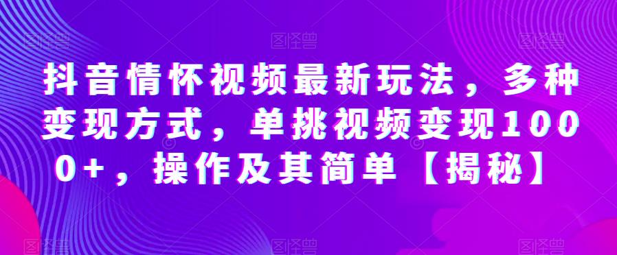 抖音情怀视频最新玩法，多种变现方式，单挑视频变现1000+，操作及其简单【揭秘】-南青云资源库