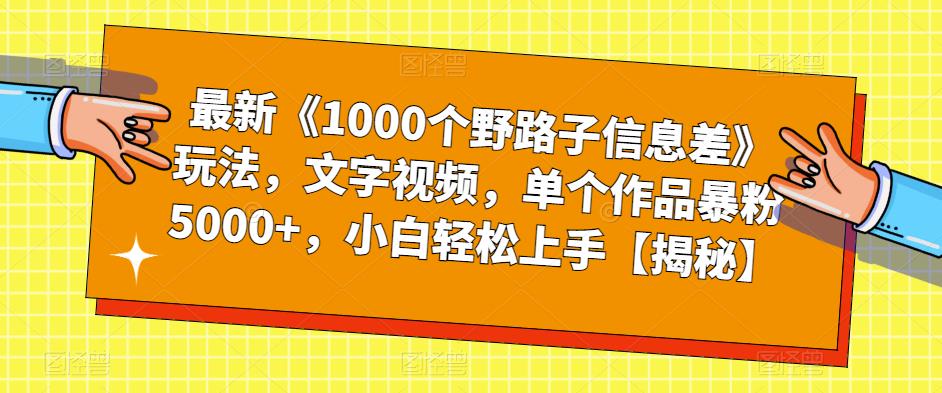 最新《1000个野路子信息差》玩法，文字视频，单个作品暴粉5000+，小白轻松上手【揭秘】-南青云资源库