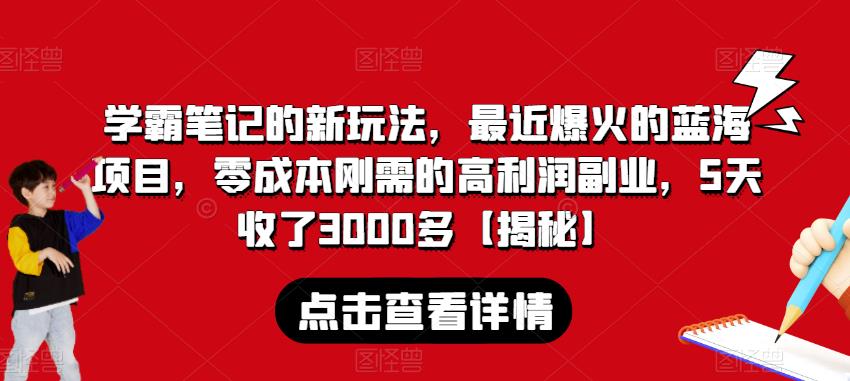 学霸笔记的新玩法，最近爆火的蓝海项目，零成本刚需的高利润副业，5天收了3000多【揭秘】-南青云资源库