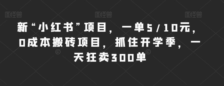新“小红书”项目，一单5/10元，0成本搬砖项目，抓住开学季，一天狂卖300单【揭秘】-南青云资源库