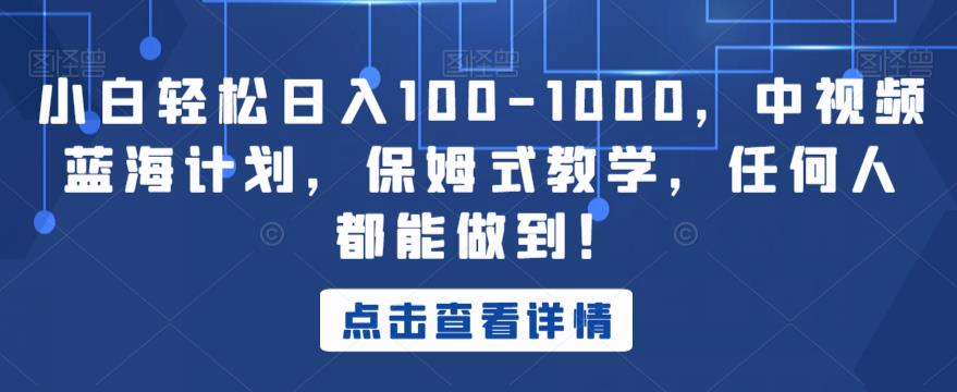 小白轻松日入100-1000，中视频蓝海计划，保姆式教学，任何人都能做到！【揭秘】-南青云资源库