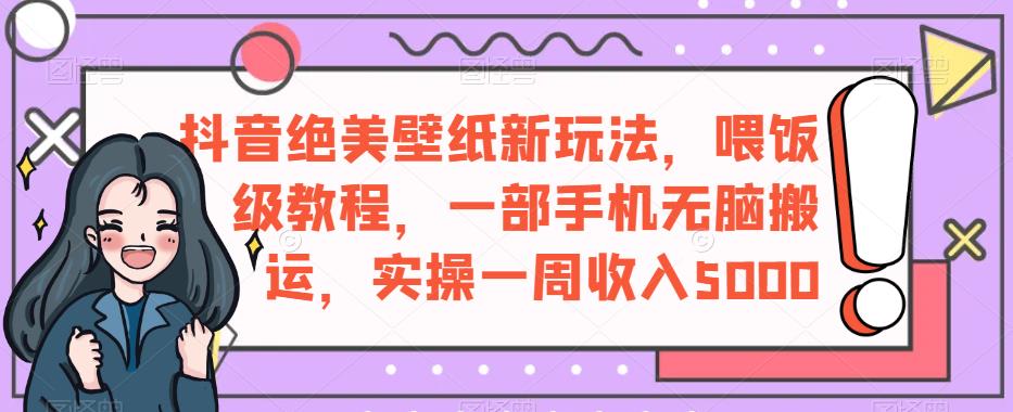 抖音绝美壁纸新玩法，喂饭级教程，一部手机无脑搬运，实操一周收入5000【揭秘】-南青云资源库