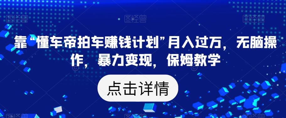 靠“懂车帝拍车赚钱计划”月入过万，无脑操作，暴力变现，保姆教学【揭秘】-南青云资源库