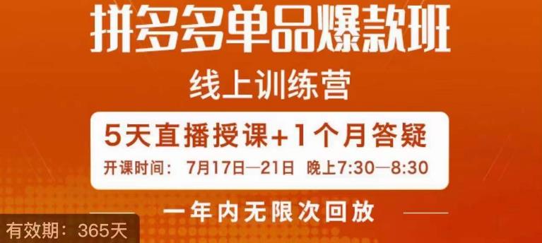 钟辰·拼多多单品爆款班，一个拼多多超级爆款养一个团队-南青云资源库