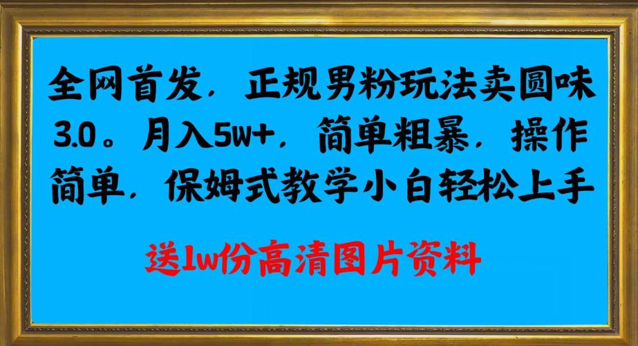 全网首发正规男粉玩法卖圆味3.0，月入5W+，简单粗暴，操作简单，保姆式教学，小白轻松上手-南青云资源库
