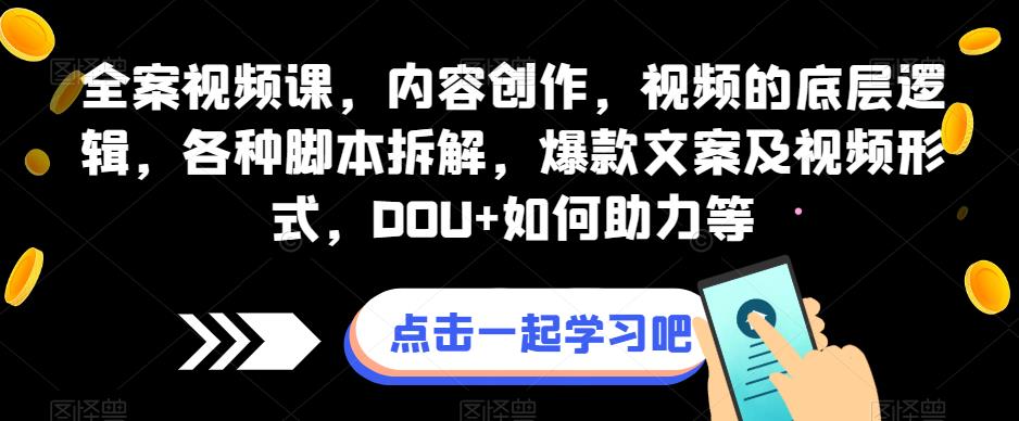 全案视频课，内容创作，视频的底层逻辑，各种脚本拆解，爆款文案及视频形式，DOU+如何助力等-南青云资源库