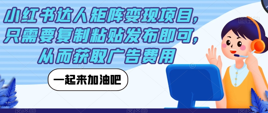 小红书达人矩阵变现项目，只需要复制粘贴发布即可，从而获取广告费用-南青云资源库