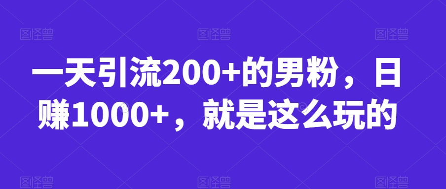 一天引流200+的男粉，日赚1000+，就是这么玩的【揭秘】-南青云资源库
