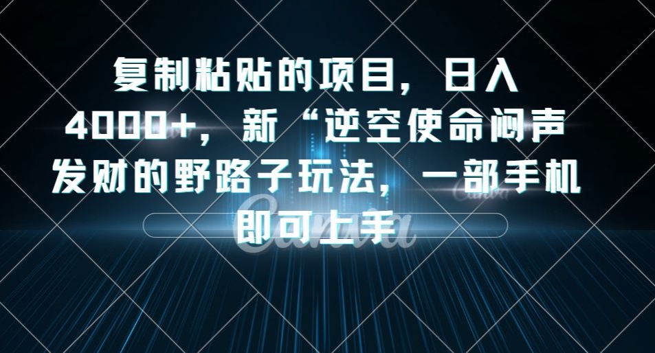 复制粘贴的项目，日入4000+，新“逆空使命“闷声发财的野路子玩法，一部手机即可上手-南青云资源库