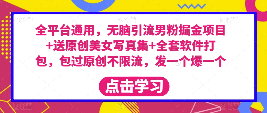 全平台通用，无脑引流男粉掘金项目+送原创美女写真集+全套软件打包，包过原创不限流，发一个爆一个【揭秘】-南青云资源库