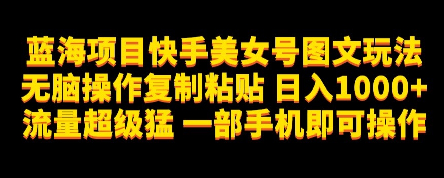 蓝海项目快手美女号图文玩法，无脑操作复制粘贴，日入1000+流量超级猛一部手机即可操作【揭秘】-南青云资源库