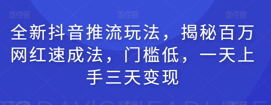 全新抖音推流玩法，揭秘百万网红速成法，门槛低，一天上手三天变现-南青云资源库