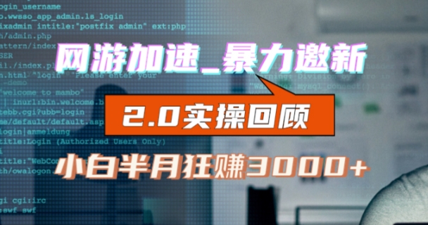 网游加速邀新，狂吃提成，适合小白，首月破千（v2.0版教程）【揭秘】-南青云资源库