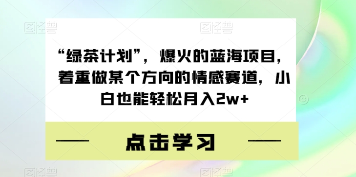 “绿茶计划”，爆火的蓝海项目，着重做某个方向的情感赛道，小白也能轻松月入2w+【揭秘】-南青云资源库