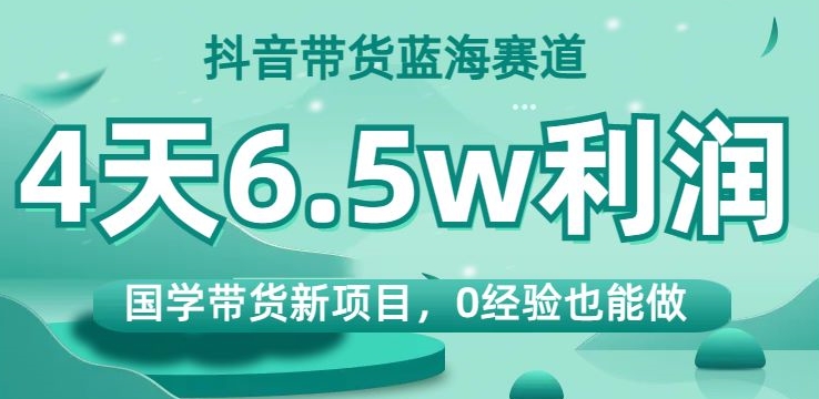 抖音带货蓝海赛道，国学带货新项目，0经验也能做，4天6.5w利润【揭秘】-南青云资源库