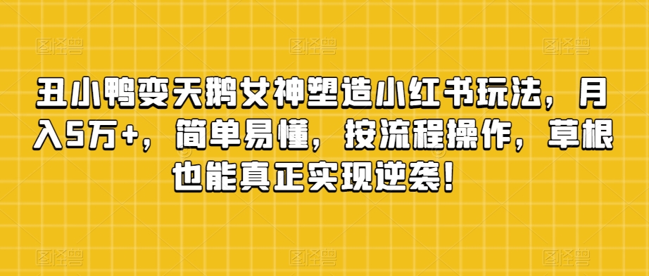 丑小鸭变天鹅女神塑造小红书玩法，月入5万+，简单易懂，按流程操作，草根也能真正实现逆袭！-南青云资源库