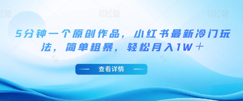 5分钟一个原创作品，小红书最新冷门玩法，简单粗暴，轻松月入1W＋【揭秘】-南青云资源库