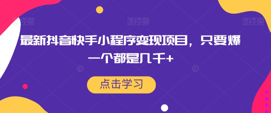 最新抖音快手小程序变现项目，只要爆一个都是几千+-南青云资源库
