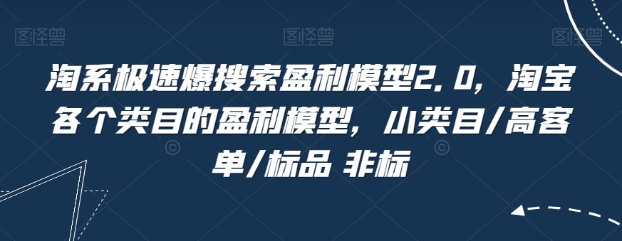 淘系极速爆搜索盈利模型2.0，淘宝各个类目的盈利模型，小类目/高客单/标品 非标-南青云资源库