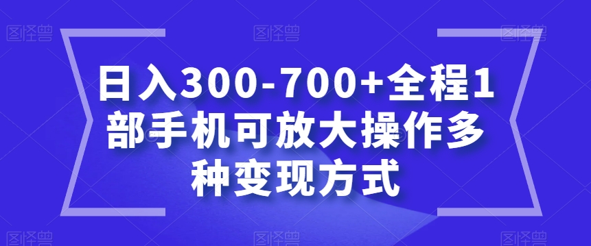 日入300-700+全程1部手机可放大操作多种变现方式【揭秘】-南青云资源库