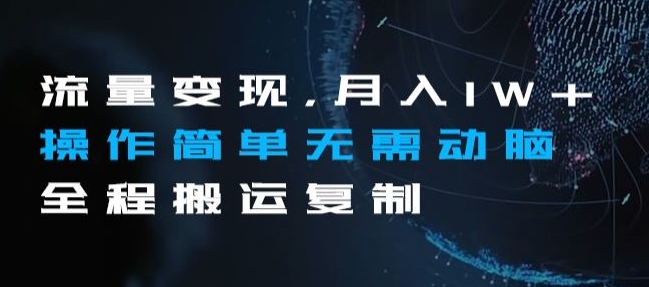流量变现，月入1W+操作简单无需动脑全程搬运复制【揭秘】-南青云资源库
