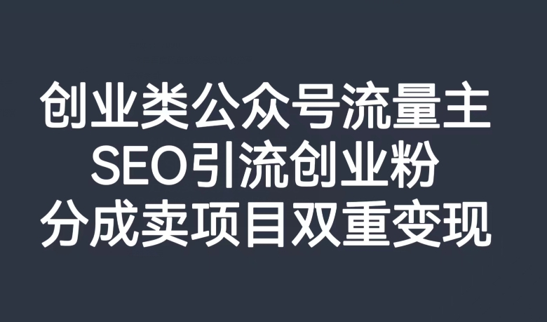 创业类公众号流量主，SEO引流创业粉，分成卖项目双重变现【揭秘】-南青云资源库