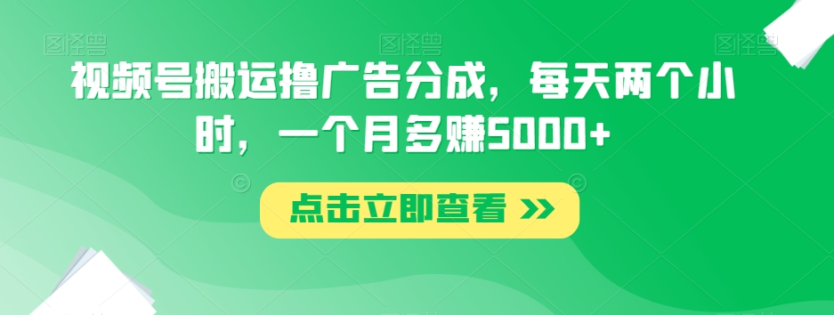 视频号搬运撸广告分成，每天两个小时，一个月多赚5000+-南青云资源库