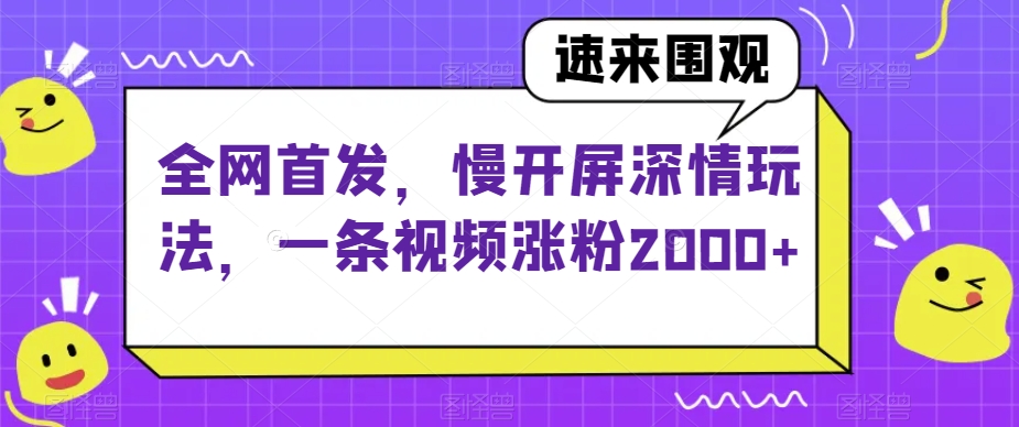全网首发，慢开屏深情玩法，一条视频涨粉2000+【揭秘】-南青云资源库