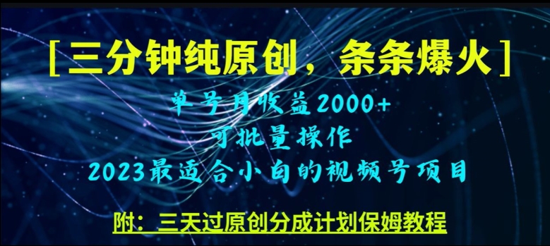 三分钟制作视频号纯原创，条条爆款，轻松月入过万【揭秘】-南青云资源库