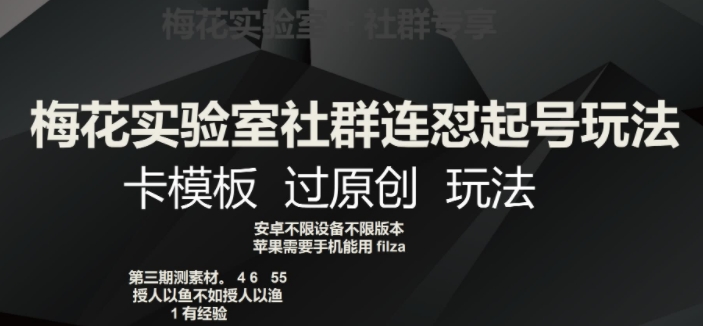梅花实验室社群连怼起号玩法，卡模板过原创玩法【揭秘】-南青云资源库