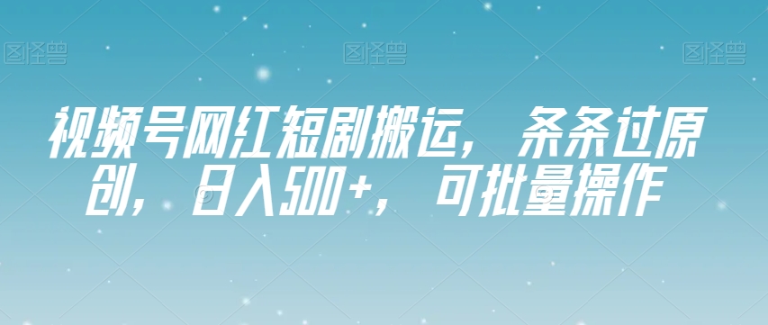 视频号网红短剧搬运，条条过原创，日入500+，可批量操作【揭秘】-南青云资源库