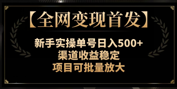 【全网变现首发】新手实操单号日入500+，渠道收益稳定，项目可批量放大【揭秘】-南青云资源库