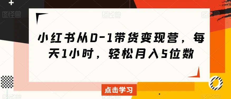 小红书从0-1带货变现营，每天1小时，轻松月入5位数-南青云资源库
