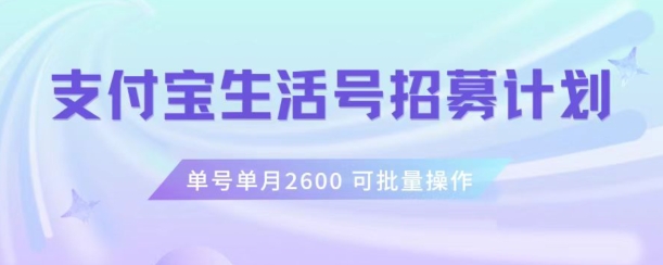支付宝生活号作者招募计划，单号单月2600，可批量去做，工作室一人一个月轻松1w+【揭秘】-南青云资源库