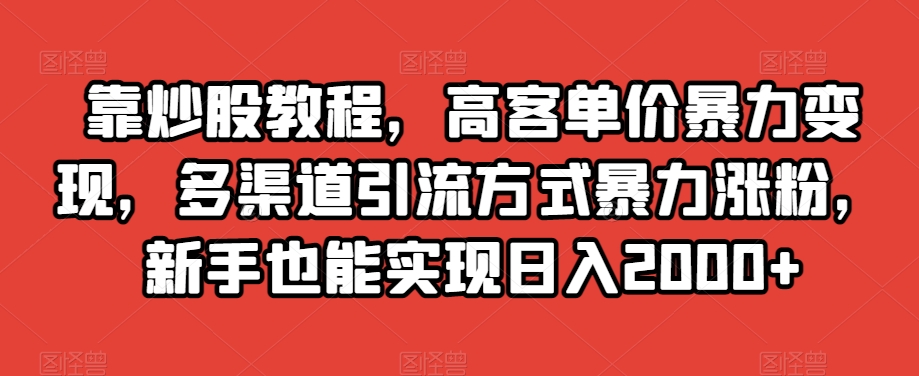 靠炒股教程，高客单价暴力变现，多渠道引流方式暴力涨粉，新手也能实现日入2000+【揭秘】-南青云资源库