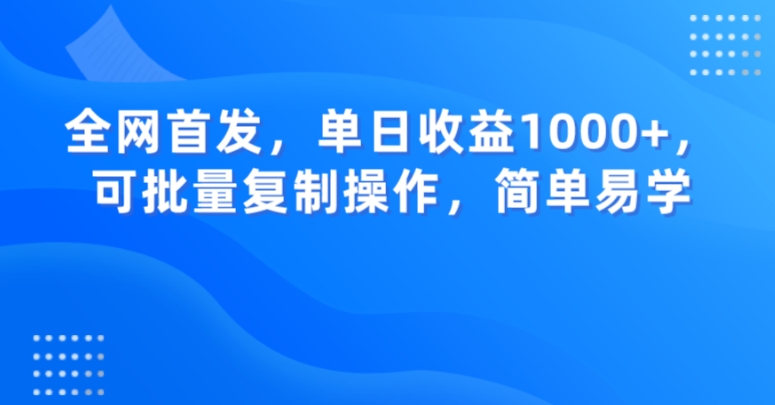 全网首发，单日收益1000+，可批量复制操作，简单易学【揭秘】-南青云资源库