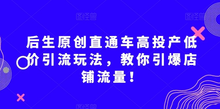 后生原创直通车高投产低价引流玩法，教你引爆店铺流量！-南青云资源库