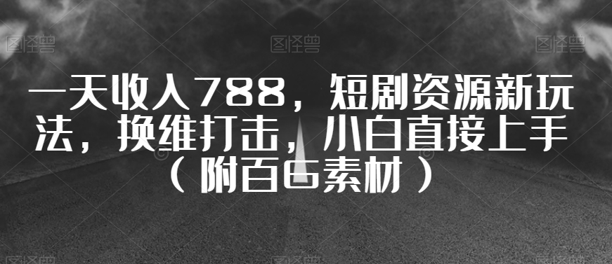 一天收入788，短剧资源新玩法，换维打击，小白直接上手（附百G素材）【揭秘】-南青云资源库