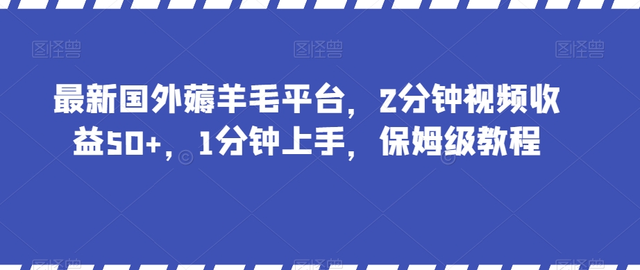 最新国外薅羊毛平台，2分钟视频收益50+，1分钟上手，保姆级教程【揭秘】-南青云资源库