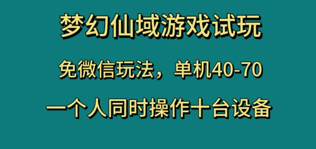 梦幻仙域游戏试玩，免微信玩法，单机40-70，一个人同时操作十台设备【揭秘】-南青云资源库