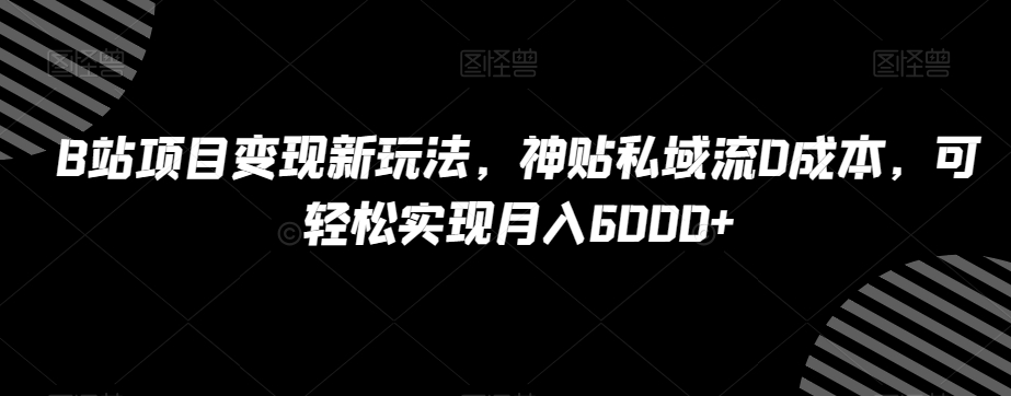 B站项目变现新玩法，神贴私域流0成本，可轻松实现月入6000+【揭秘】-南青云资源库
