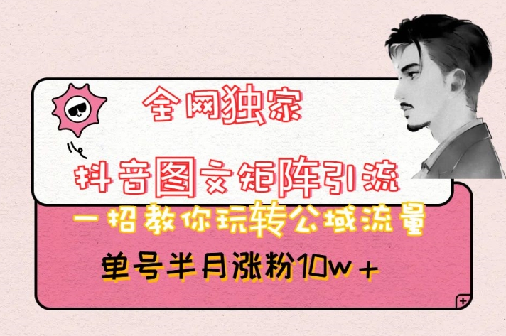 全网独家抖音图文矩阵引流，一招教你玩转公域流量，单号半月涨粉10w+【揭秘】-南青云资源库