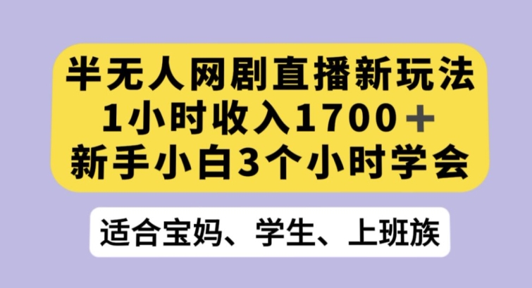 半无人网剧直播新玩法，1小时收入1700+，新手小白3小时学会【揭秘】-南青云资源库