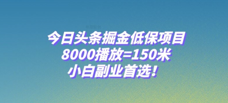 今日头条掘金低保项目，8000播放=150米，小白副业首选【揭秘】-南青云资源库